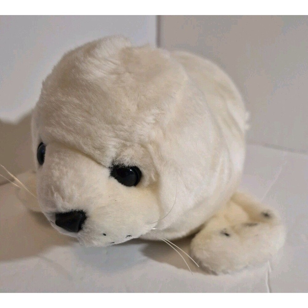 K&M International SOFT WHITE SEAL Plush Stuffed Animal 2002 16"